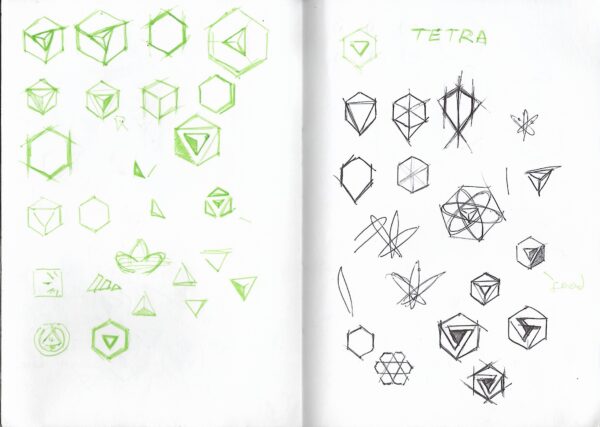 Sketches of logo, generation of concepts 